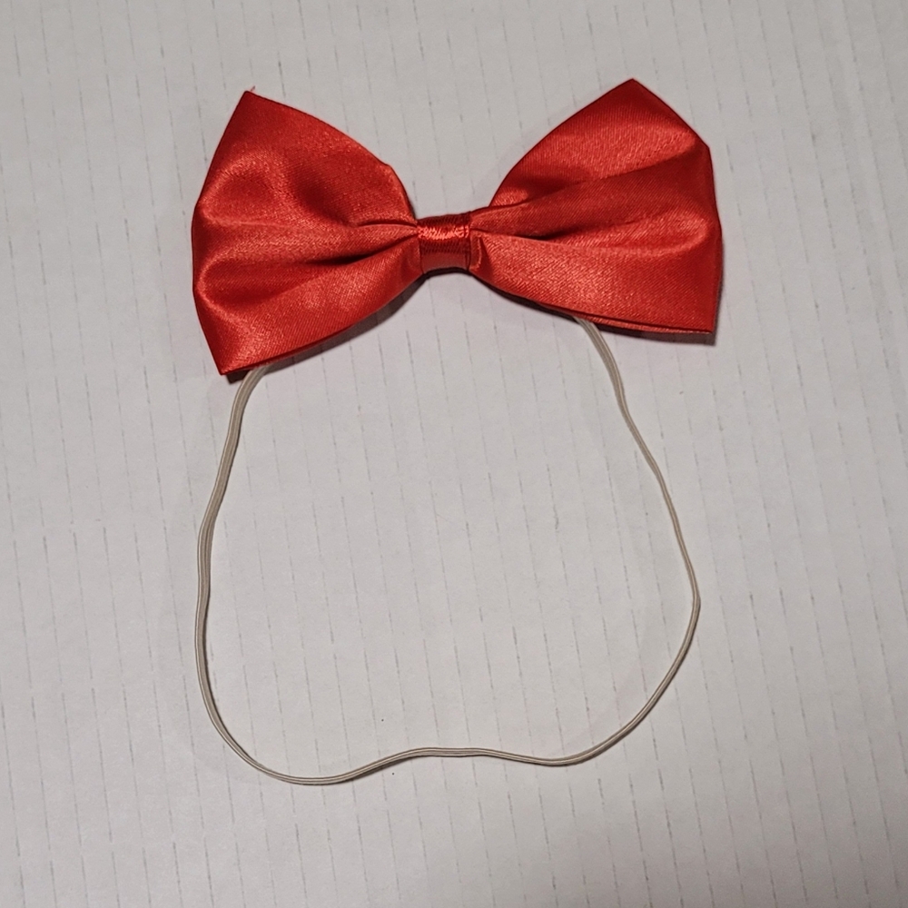 Red Satin Bow ~ Headband Or Neck Tie Bowtie On Elastic